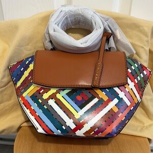 Charles & Keith Brown Satchel with Geometric Pattern